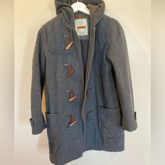 Abercrombie & Fitch Wool Blend Duffle Coat Small Hooded Toggle Jacket Gray Warm - Picture 1 of 7